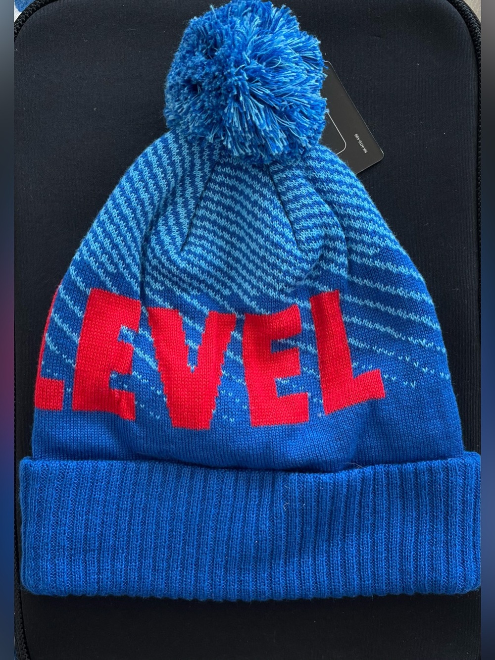 Nike Kids Blue Knit Pom Beanie with Red 'Pro Level’
